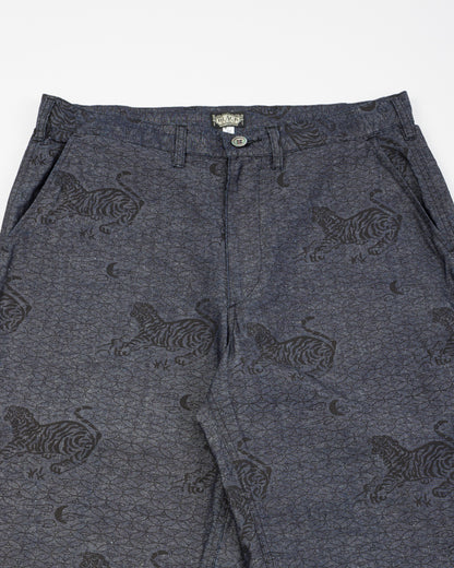 Black Sign Tiger & Crescent Moon Adjustable Waist Trousers - Deep Indigo - Standard & Strange