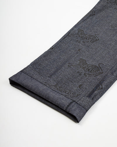 Black Sign Tiger & Crescent Moon Adjustable Waist Trousers - Deep Indigo - Standard & Strange