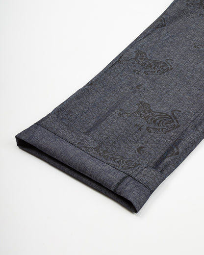 Black Sign Tiger & Crescent Moon Adjustable Waist Trousers - Deep Indigo - Standard & Strange