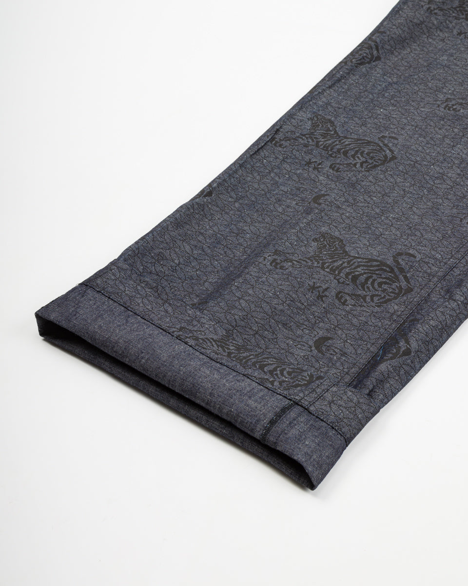 Black Sign Tiger & Crescent Moon Adjustable Waist Trousers - Deep Indigo - Standard & Strange