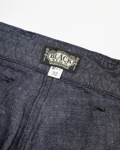 Black Sign Tiger & Crescent Moon Adjustable Waist Trousers - Deep Indigo - Standard & Strange