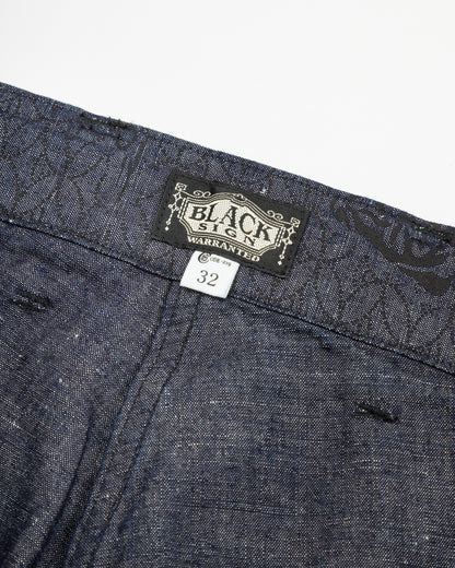 Black Sign Tiger & Crescent Moon Adjustable Waist Trousers - Deep Indigo - Standard & Strange