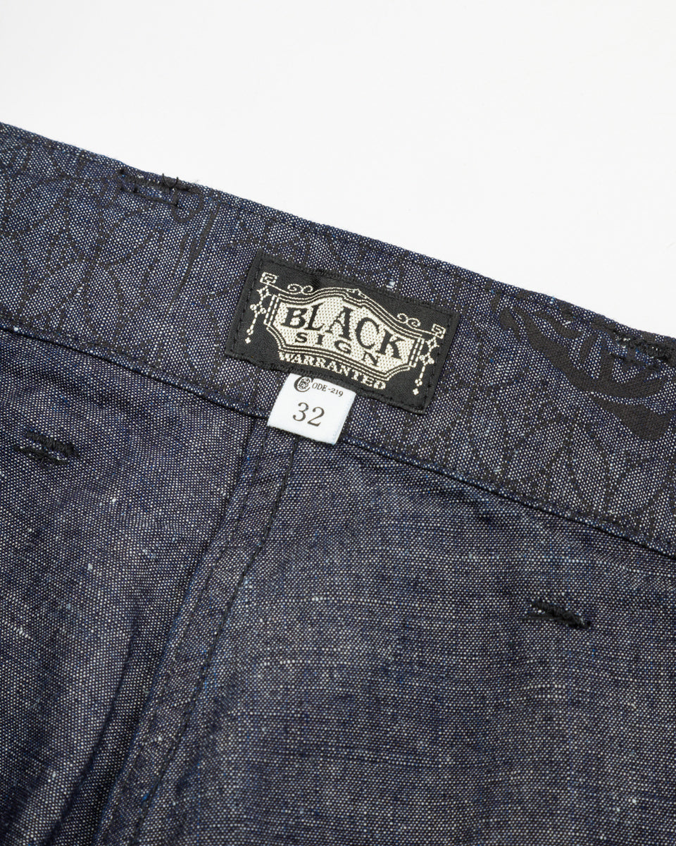 Black Sign Tiger & Crescent Moon Adjustable Waist Trousers - Deep Indigo - Standard & Strange
