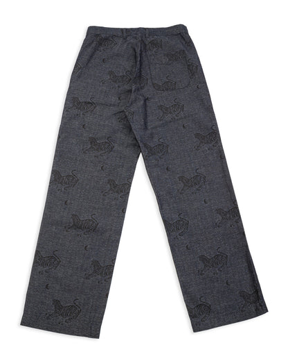 Black Sign Tiger & Crescent Moon Adjustable Waist Trousers - Deep Indigo - Standard & Strange