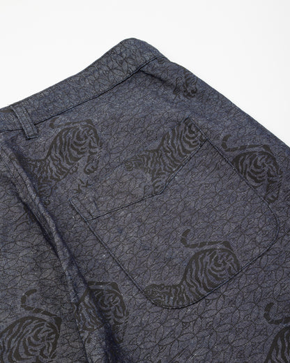 Black Sign Tiger & Crescent Moon Adjustable Waist Trousers - Deep Indigo - Standard & Strange