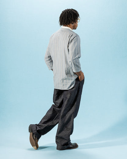 Black Sign Tiger & Crescent Moon Adjustable Waist Trousers - Deep Indigo - Standard & Strange