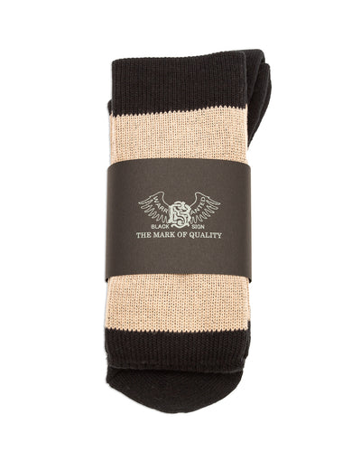 Black Sign Wide Border BS Fit Boot Socks - Midnight Black x Sand Beige - Standard & Strange