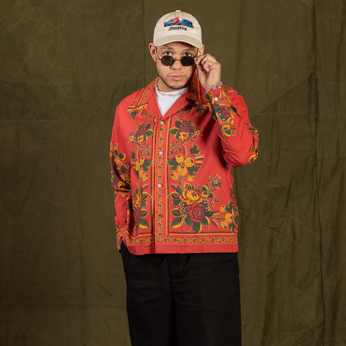 Bandana Print Knit Camp Shirt - Red/Multi