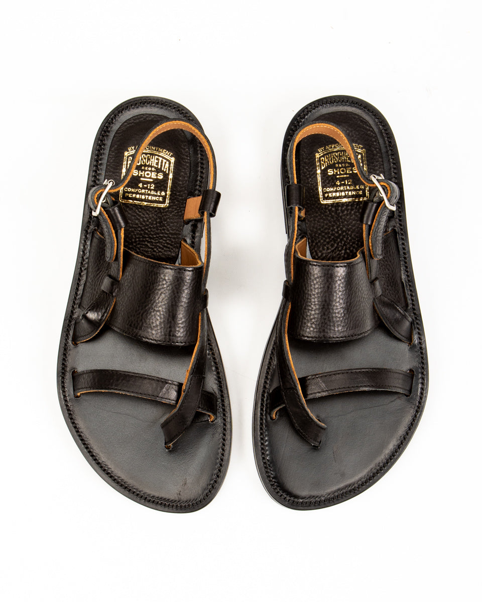 Bruschetta Shoes Malheur Sandal - Black Vachetta Leather - Standard & Strange