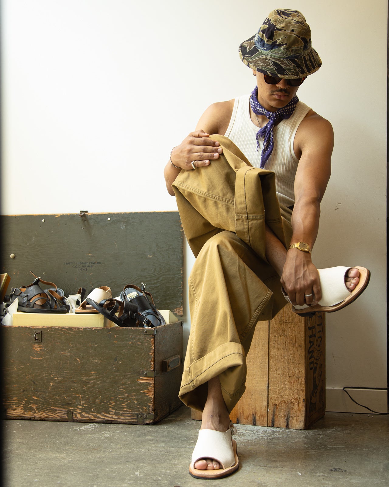 Bruschetta Shoes Toluca Sandal - White Vachetta Leather - Standard & Strange