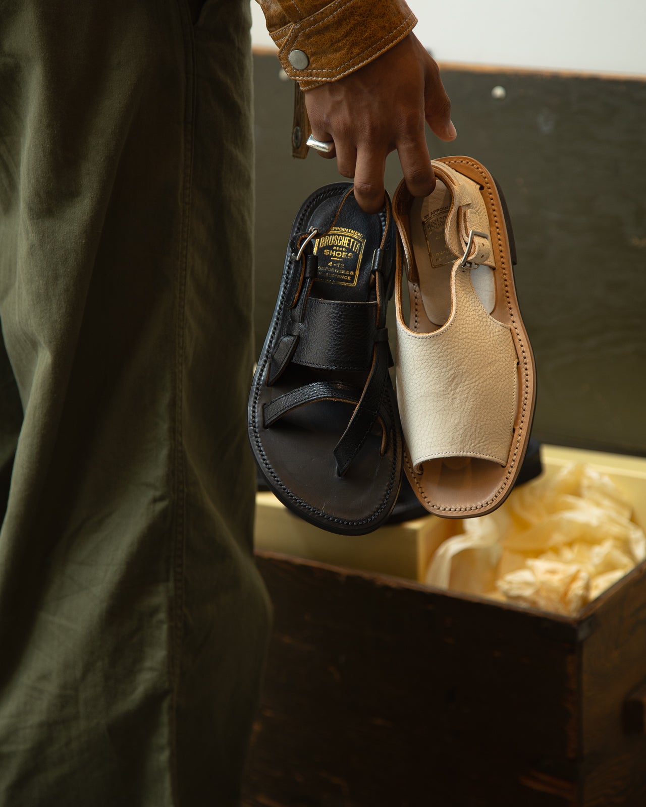 Bruschetta Shoes Malheur Sandal - Black Vachetta Leather - Standard & Strange