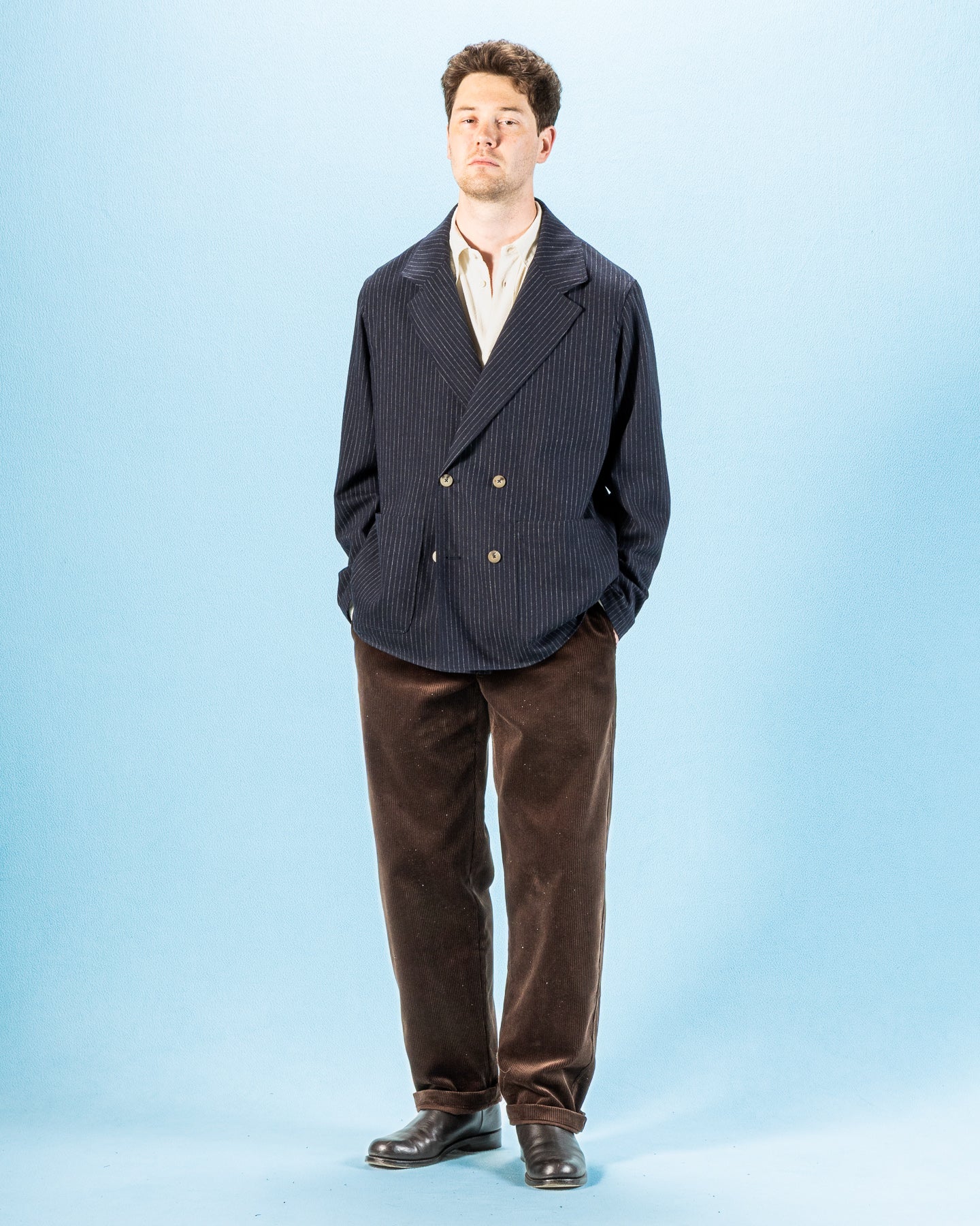 De Bonne Facture Double Breasted Jacket - Navy Pinstripe - Standard & Strange