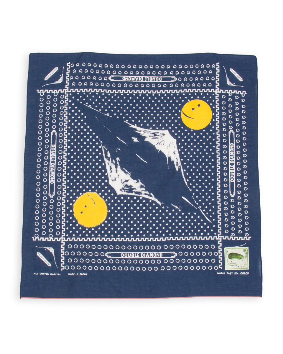 Kapital Fastcolor Selvedge Bandanna (Mirrored Fuji PROFILE RAINBOWY) - Navy - Standard & Strange
