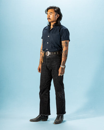 Freenote Cayucos S/S Shirt - Navy Herringbone - Standard & Strange