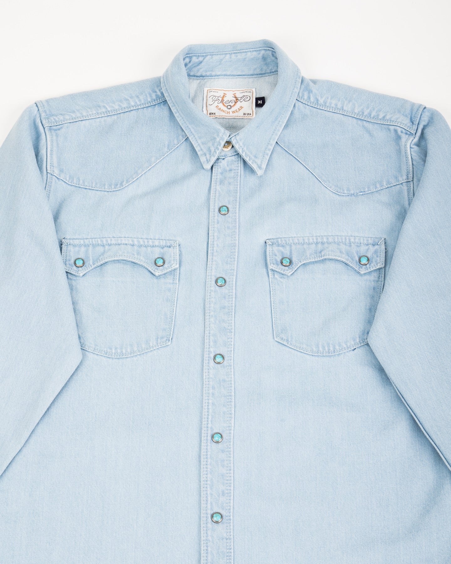 Freenote Modern Western Shirt - 11oz Bleached Denim / Turquoise