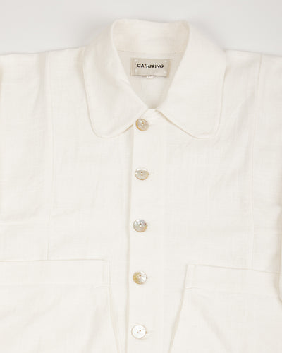 Gathering Farmer Jacket - White Handloom Cotton - Standard & Strange
