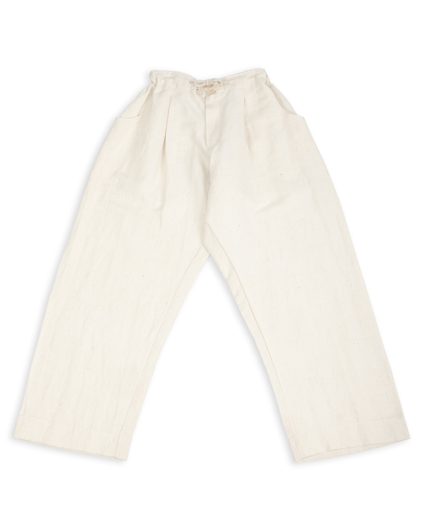 Gathering Farmer Pant - Off White Handloom Cotton Linen - Standard & Strange
