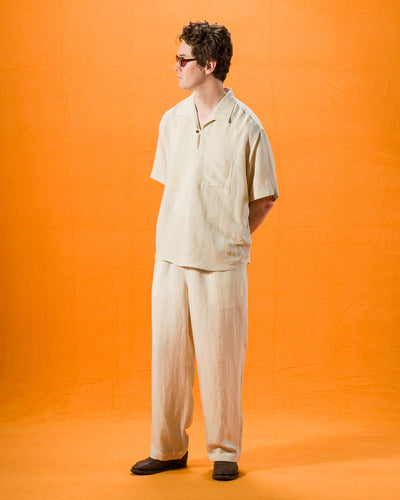 Gorsch Bamboo Linen Italian Collar Short Sleeve Shirt - Beige - Standard & Strange