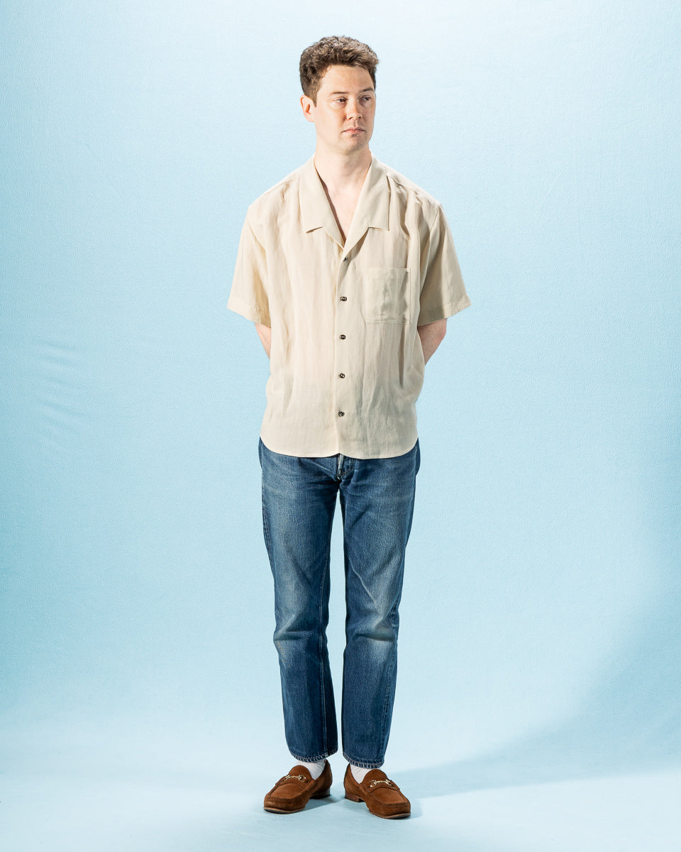 Gorsch Bamboo Linen Open Collar Short Sleeve Shirt - Beige - Standard & Strange