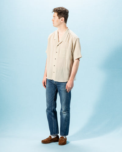beige short sleeve dress shirt Men's Beige Open Collar Oversized Short Sleeve Shirt - Wessi Wessi