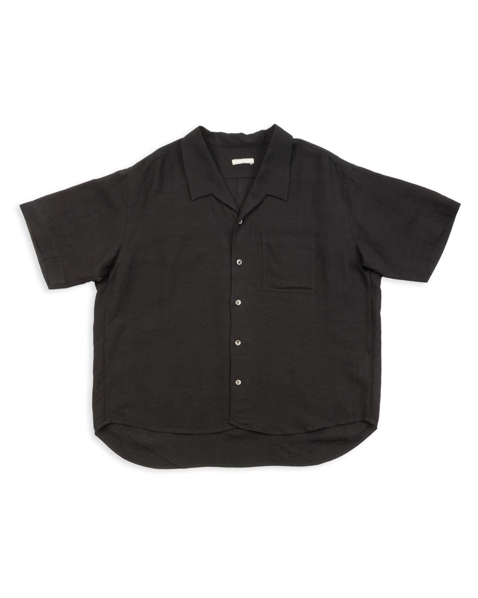Gorsch Bamboo Linen Open Collar Short Sleeve Shirt - Black - Standard & Strange