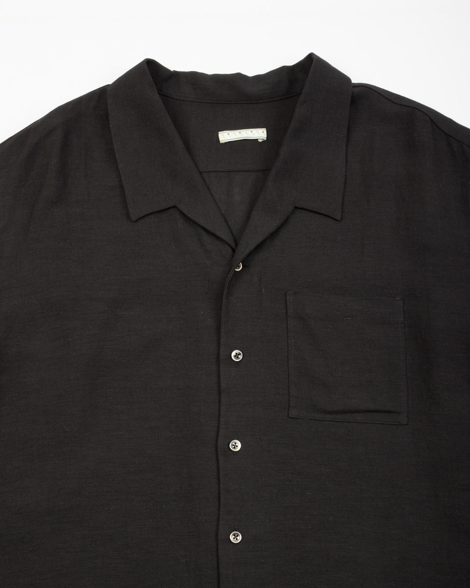 Gorsch Bamboo Linen Open Collar Short Sleeve Shirt - Black - Standard & Strange