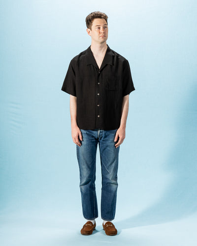 Gorsch Bamboo Linen Open Collar Short Sleeve Shirt - Black - Standard & Strange