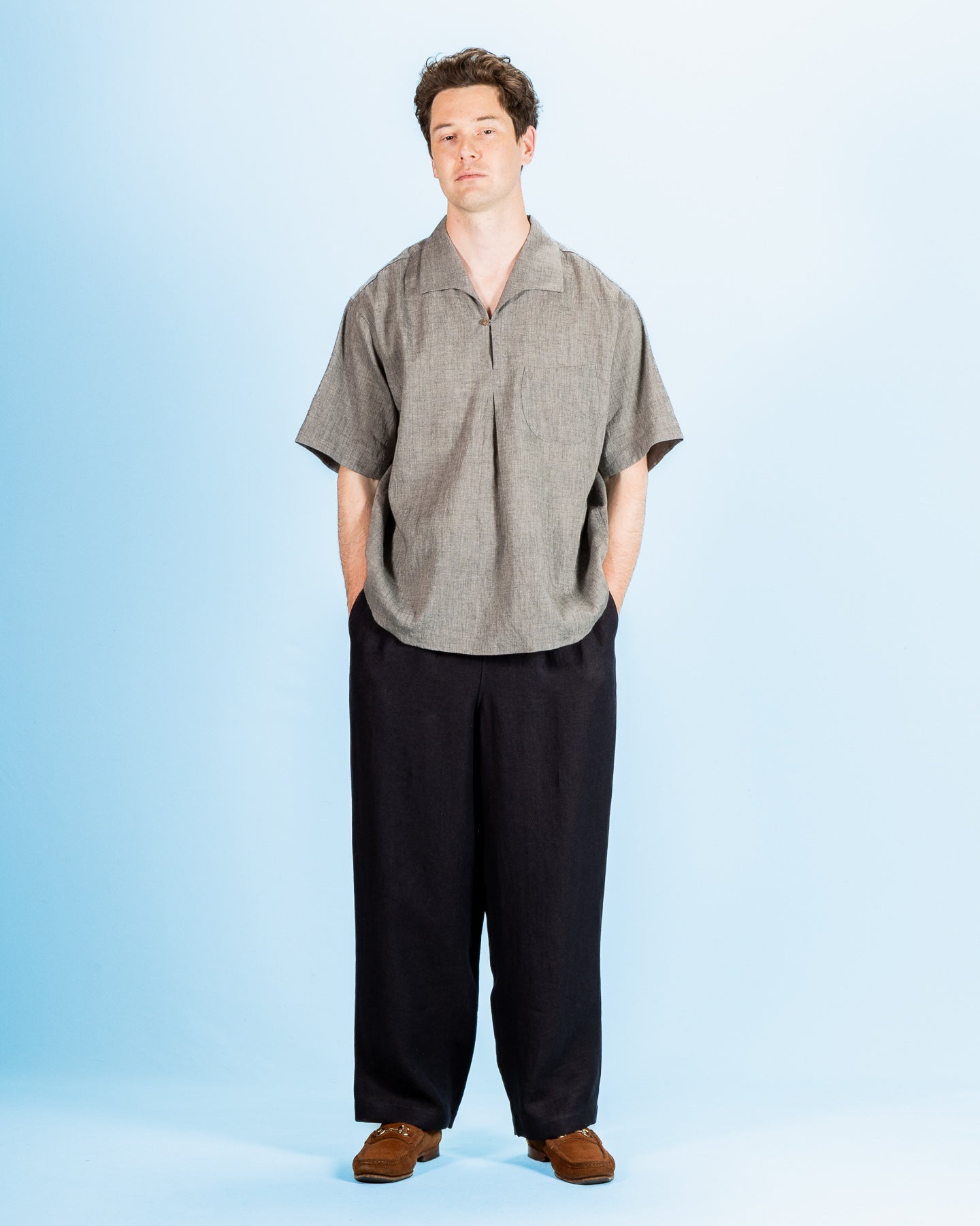Gorsch Capri Short Sleeve Open Pullover Shirt - Dark Grey Yak Mix - Standard & Strange