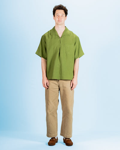 Gorsch Capri Short Sleeve Pullover Shirt - Olive Green Linen - Standard & Strange