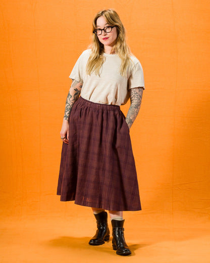 Gorsch Cotton Linen Check Skirt - Brown - Standard & Strange