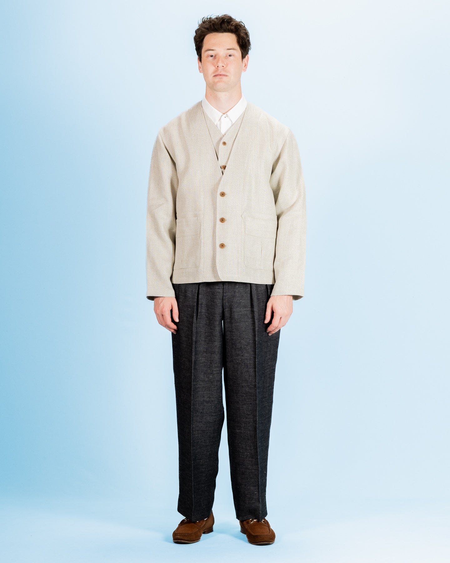 Gorsch Layered Front Jacket - Ivory Linen Tweed - Standard & Strange