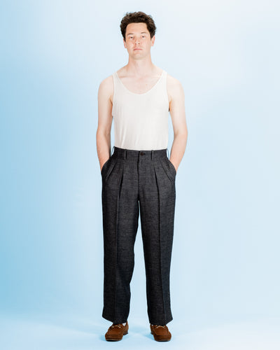 Gorsch Linen 2 Tuck Trousers - Navy/Grey - Standard & Strange