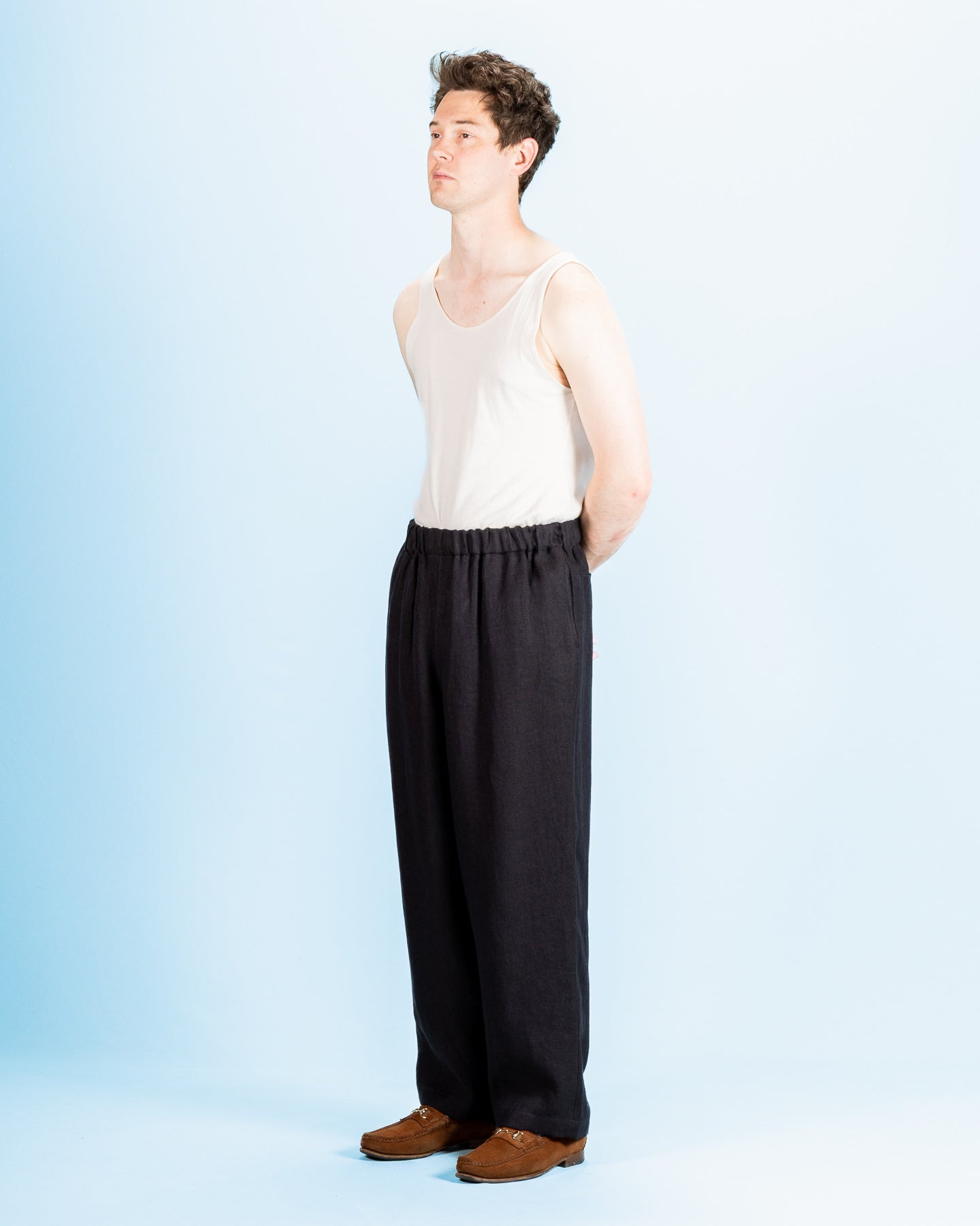 Gorsch Linen Easy Trousers - Navy/Brown - Standard & Strange