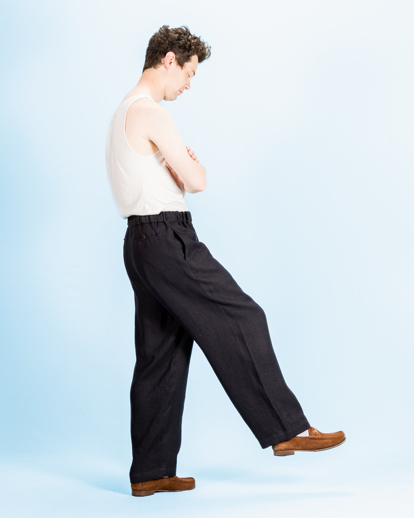 Gorsch Linen Easy Trousers - Navy/Brown - Standard & Strange