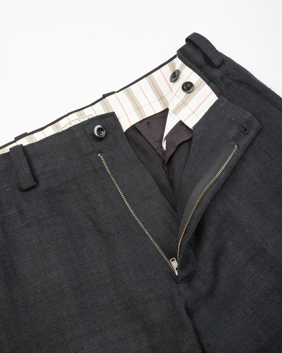 Gorsch Round Yoke Thick Linen Trousers - Black - Standard & Strange