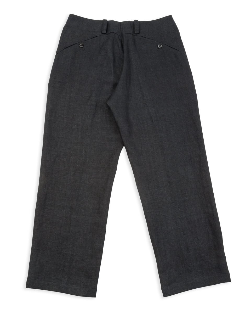 Gorsch Round Yoke Thick Linen Trousers - Black - Standard & Strange