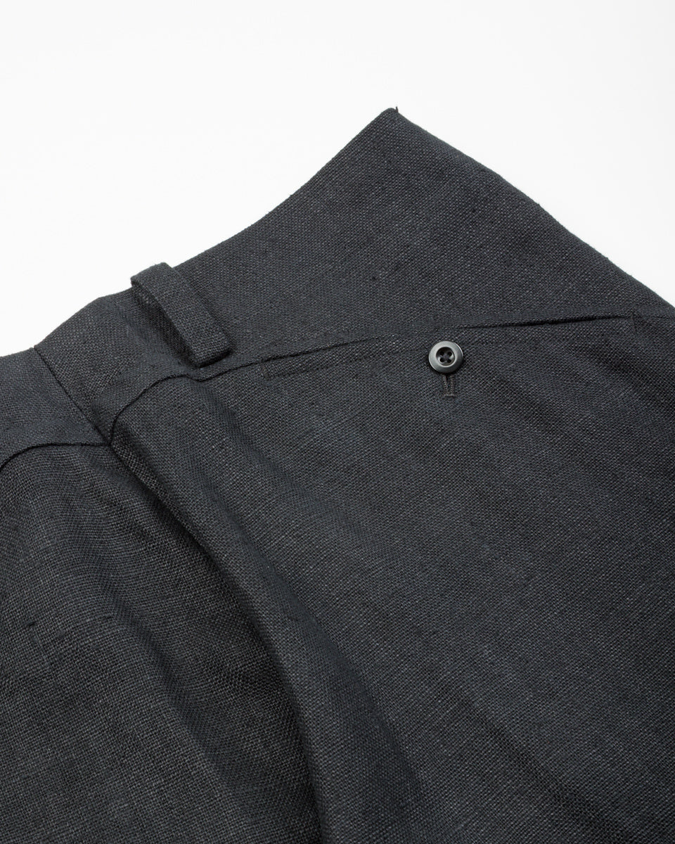 Gorsch Round Yoke Thick Linen Trousers - Black - Standard & Strange