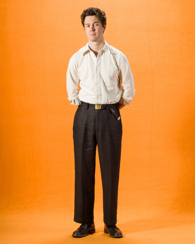 Gorsch Round Yoke Thick Linen Trousers - Black - Standard & Strange