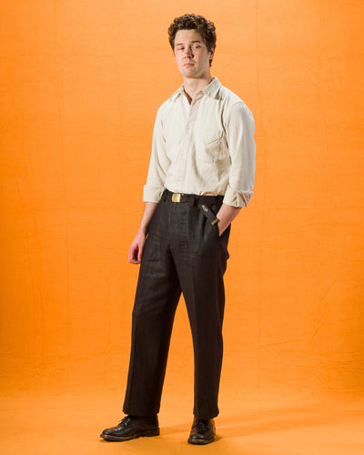 Gorsch Round Yoke Thick Linen Trousers - Black - Standard & Strange