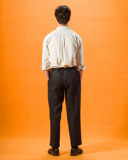 Gorsch Round Yoke Thick Linen Trousers - Black - Standard & Strange