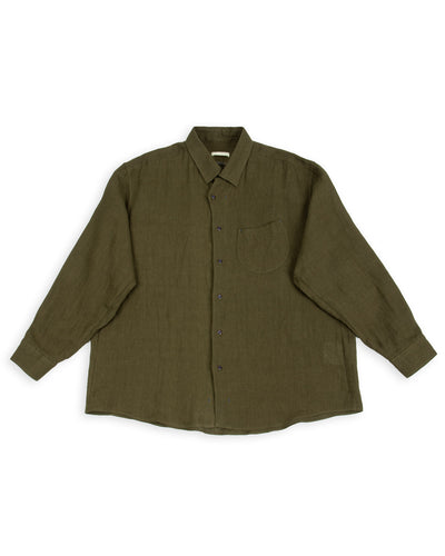 Gorsch Wide Silhouette Collar Shirt - Khaki Green French Linen - Standard & Strange