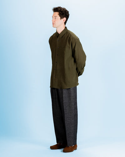 Gorsch Wide Silhouette Collar Shirt - Khaki Green French Linen - Standard & Strange