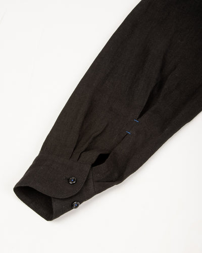 Gorsch Wide Silhouette Open Collar Shirt - Black French Linen - Standard & Strange