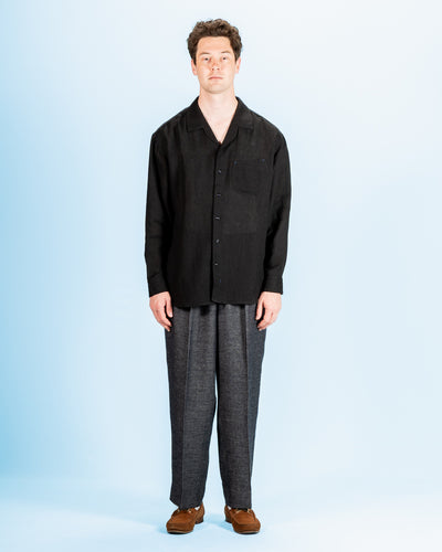 Gorsch Wide Silhouette Open Collar Shirt - Black French Linen - Standard & Strange