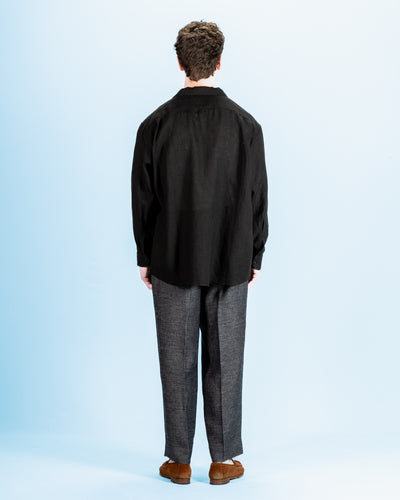 Gorsch Wide Silhouette Open Collar Shirt - Black French Linen - Standard & Strange