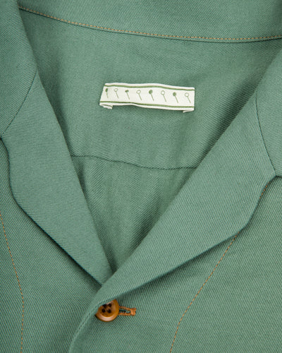Gorsch Wide Silhouette Open Collar Shirt - Green Cotton Wool - Standard & Strange