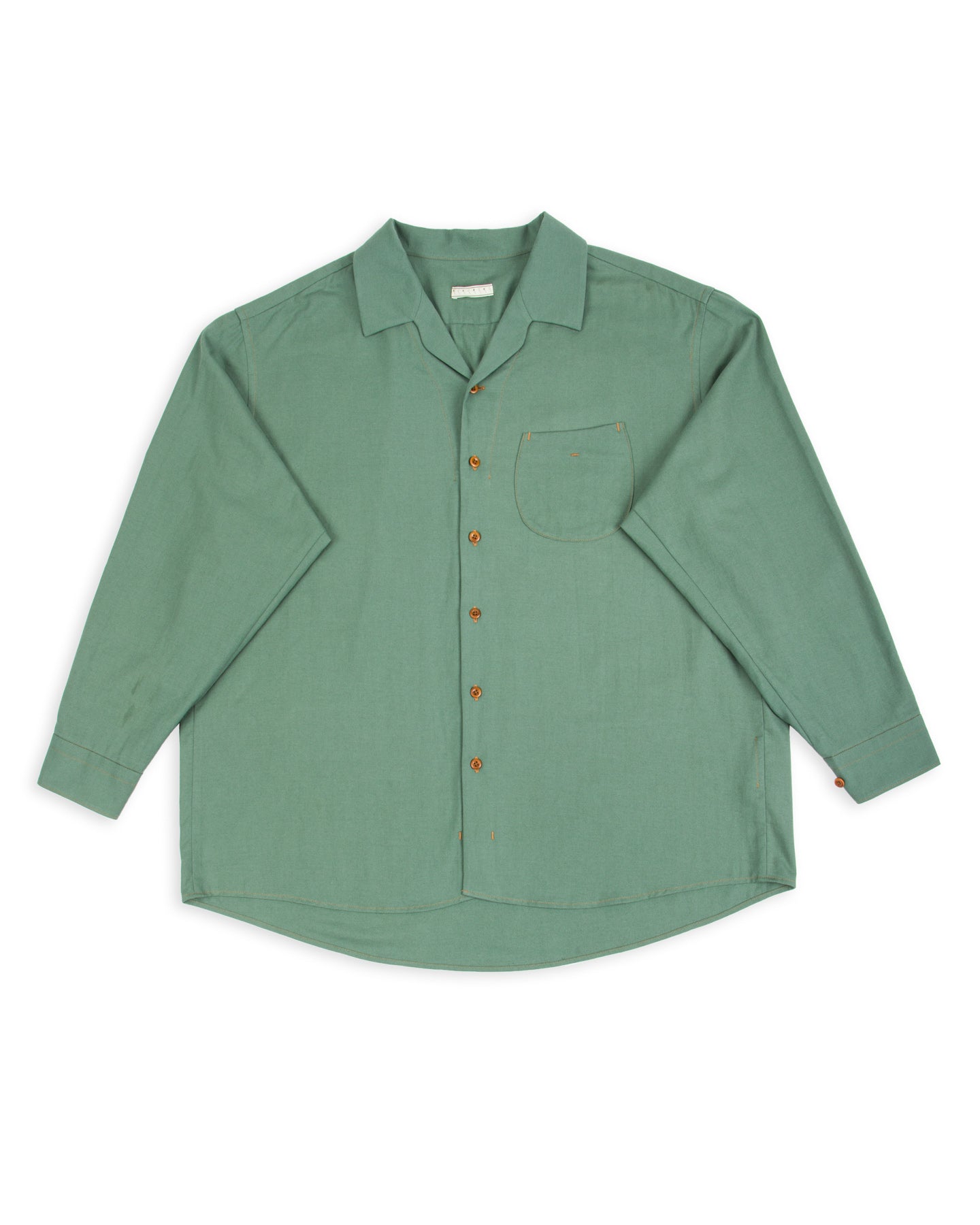 Gorsch Wide Silhouette Open Collar Shirt - Green Cotton Wool - Standard & Strange
