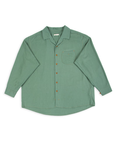 Gorsch Wide Silhouette Open Collar Shirt - Green Cotton Wool - Standard & Strange