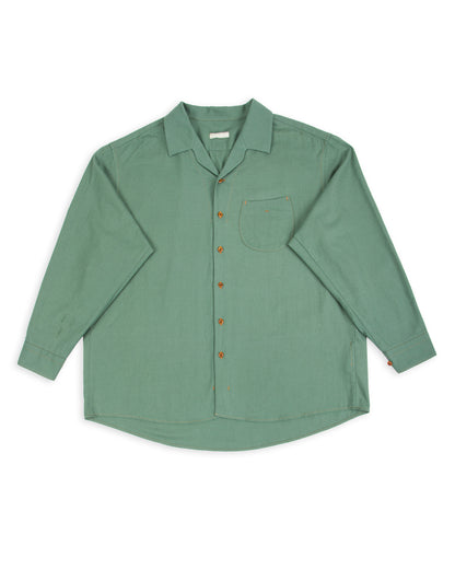 Gorsch Wide Silhouette Open Collar Shirt - Green Cotton Wool - Standard & Strange