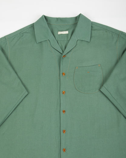 Gorsch Wide Silhouette Open Collar Shirt - Green Cotton Wool - Standard & Strange